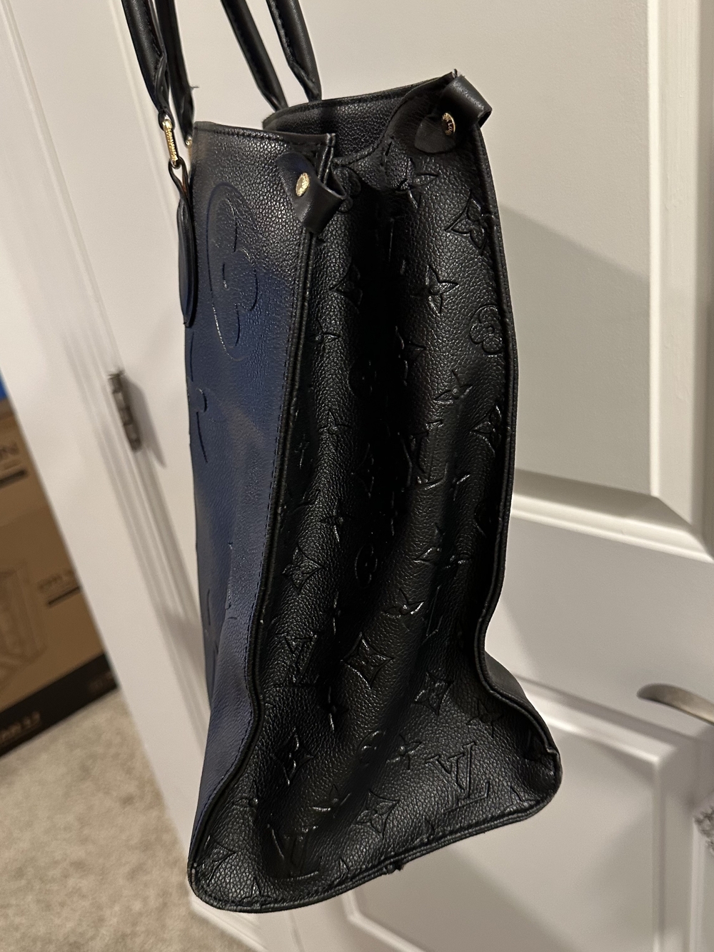 Large Black Embossed Leather Tote with Top Handles - Picture 12 of 14